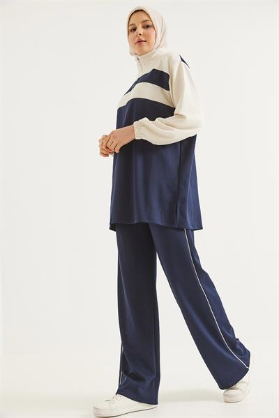 Yaka Fermuarlı Garnili Oysho Kumaş Takım Lacivert