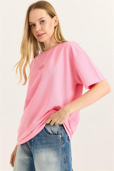 Alo Nakışlı Oversize Unisex Tshirt Pembe
