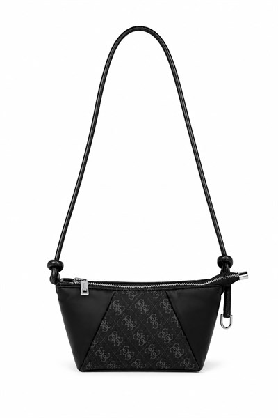 Kadın İnce Askılı Monogram Desenli Minimal Çanta Siyah