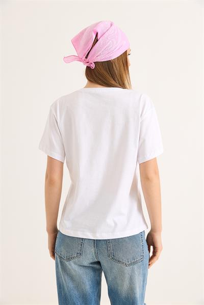 Bisiklet Yaka Kısa Kollu Fit Tshirt Beyaz