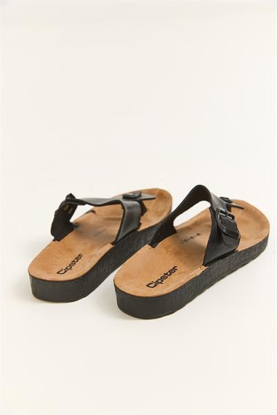 Suni Deri Parmak Arası Terlik Siyah