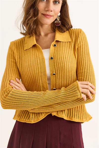 Polo Yaka Yazlık Triko Hırka Taba