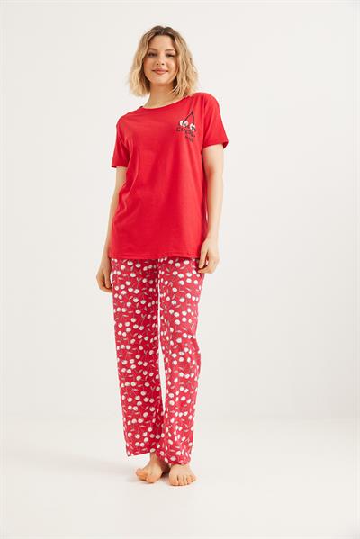 Baskılı Kısa Kol Pijama Takım Kırmızı
