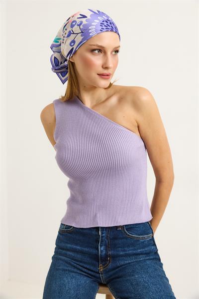 Tek Omuz Fitilli Kaşkorse Kadın Bluz Lila