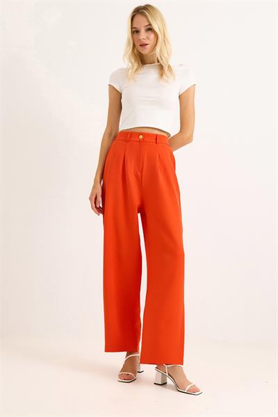 Yüksek Bel Bol Paça Pantalon Turuncu