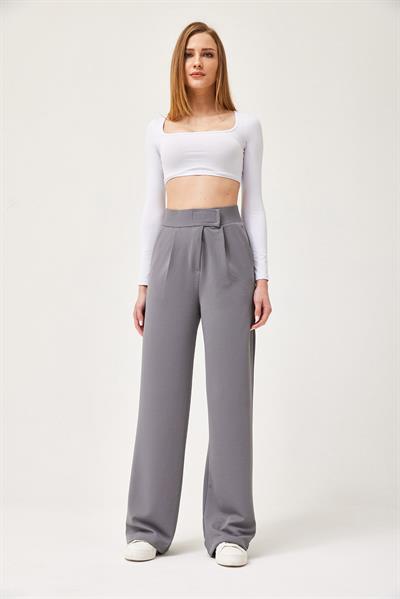 Beli Cırtlı Rahat Palazzo Pantolon Gri