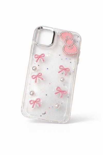 İphone 11 Uyumlu Kurdeleli ve İnci Taşlı Kılıf Pembe