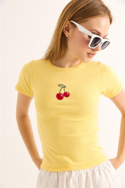 Bisiklet Yaka Kaşkorse Bluz Sarı