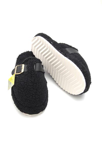 Kadın Kışlık  Tek Tokalı Siyah Ev Terliği