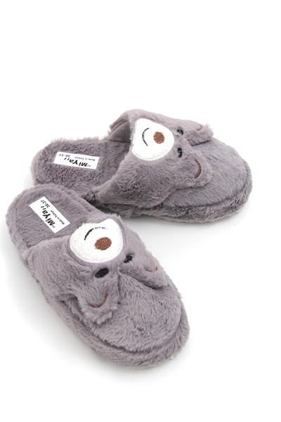 Peluş Model Önü Kapalı Ev Terliği Gri