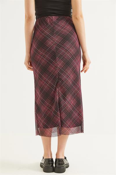 Astarlı Ekose Tül Etek Bordo