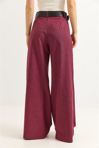 Keten Karışımlı Palazzo Pantolon Vişne