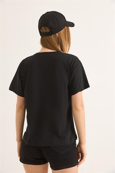 Bisiklet Yaka Kısa Kollu Fit Tshirt Siyah