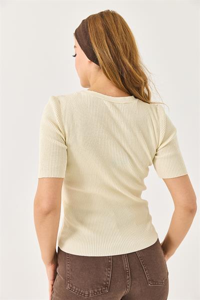 Kadın Nakışlı Kalın Askılı Bluz Bej