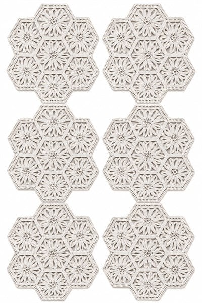 6lı Geometrik Desenli Çiçek Motifli Runner Beyaz1
