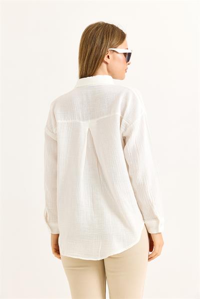 Uzun Kollu Oversize Gömlek Beyaz