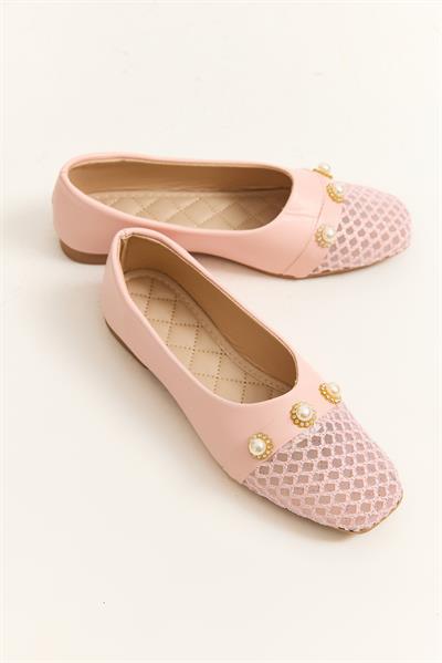 Taşlı Kadın Babet Ayakkabı Pembe