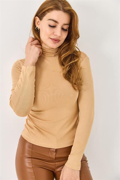 Boğazlı Kaşmir Transparan Uzun Kollu Bluz Vizon