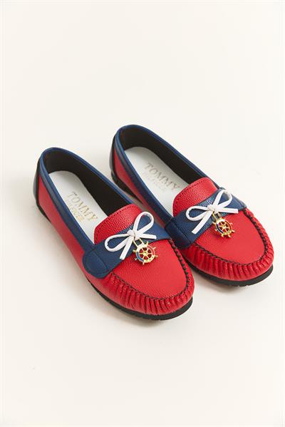 Loafer Model Fiyonk Detaylı Ayakkabı Kırmızı