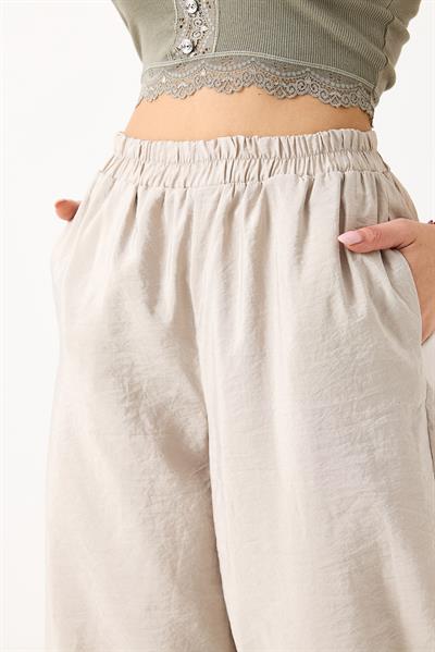 Kadın Bol Kesim Tensel Kumaş Beli Lastikli Ekru