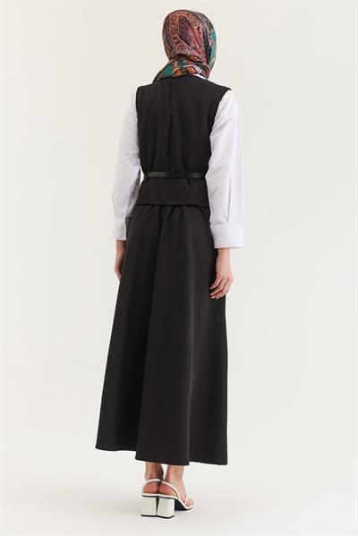 Kemer Detaylı Etekli İkili Takım Siyah