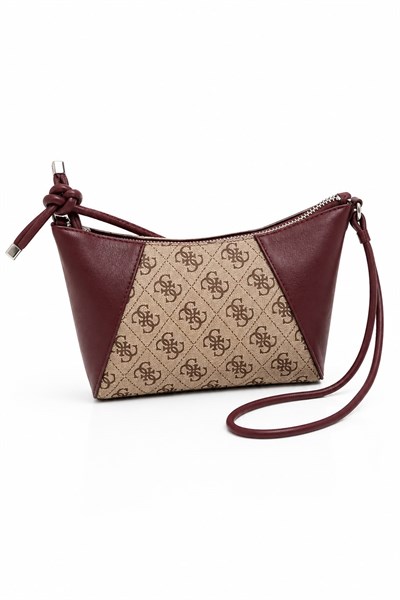 Kadın İnce Askılı Monogram Desenli Minimal Çanta Bordo