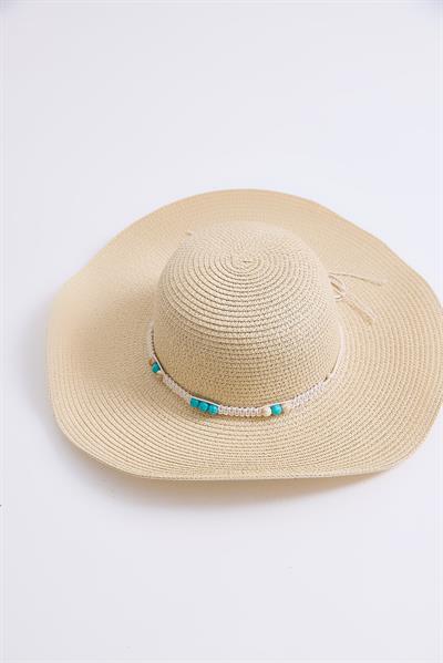 Büyük Kenarlı Hasır Plaj Havuz Şapkası Bej