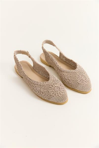 Örgü Model Kadın Babet Ayakkabı Bej