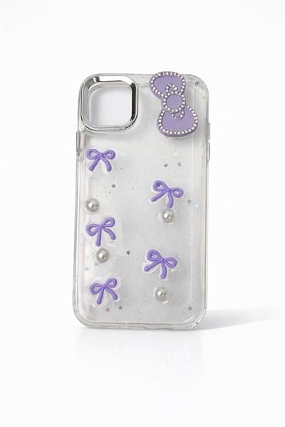İphone 11 Uyumlu Kurdeleli ve İnci Taşlı Kılıf Lila