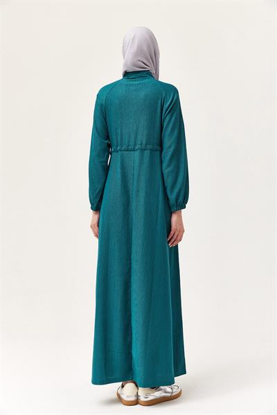 Gömlek Yaka Bel Tünelli Bürümcük Elbise Yeşil