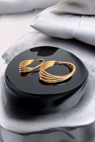 Çelik Gold Kıvrımlı Şık Halka Küpe Gold