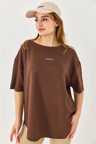 Bisiklet Yaka  Oysho Basic Tshirt Kahverengi
