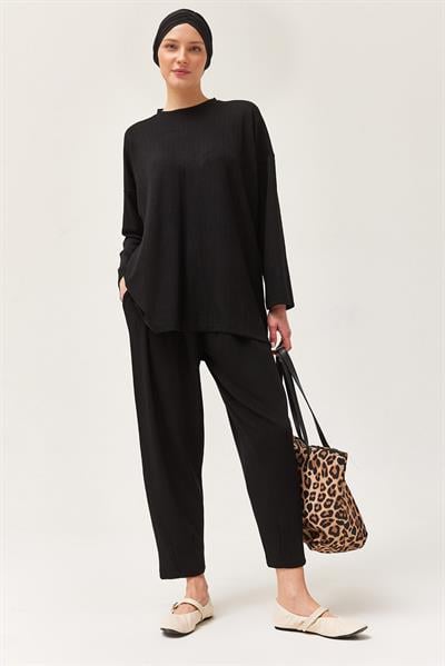 Rahat Kesim Bisiklet Yaka İkili Takım Siyah