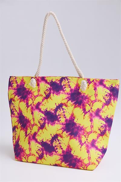 Renkli Desenli Kadın Plaj Çantası Sarı