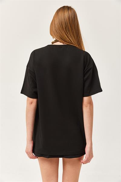 Bisiklet Yaka Oversize Tshirt Siyah