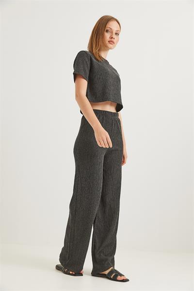 Bürümcük Kumaş İkili Crop Takım Füme
