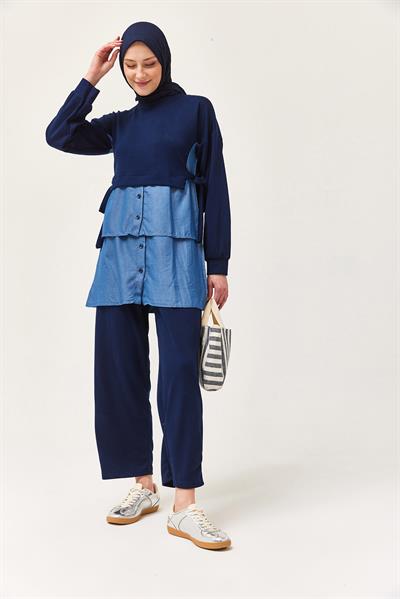 Kot Garnili Bağlamalı İkili Takım Lacivert