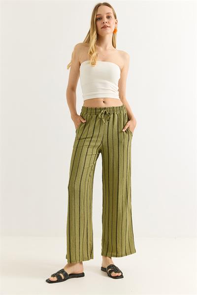 Bürümcük Çizgili Rahat Kesim Pantalon Yeşil