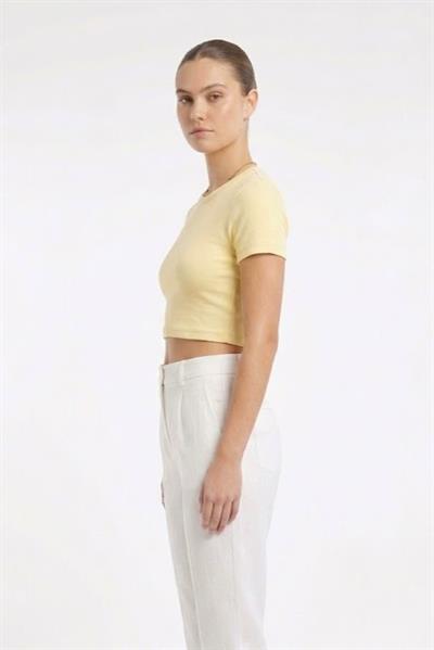 Kadın Bisiklet Yaka Düz Crop Bluz Sarı
