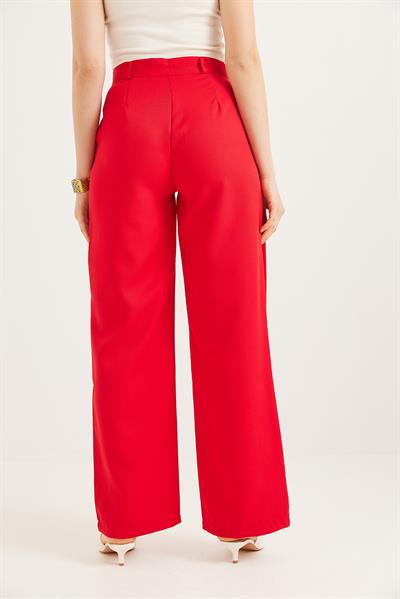 Yanları Şeritli Bol Paça Pantolon Kırmızı