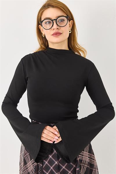Kadın Siyah İspanyol Kol Omuzları Büzgülü Bluz
