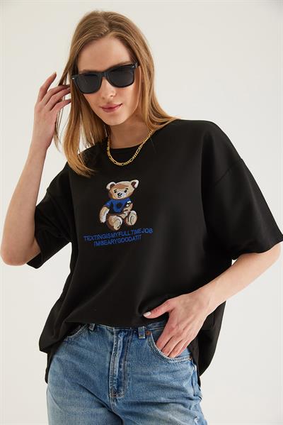 Baskılı Oversize Tshirt Siyah