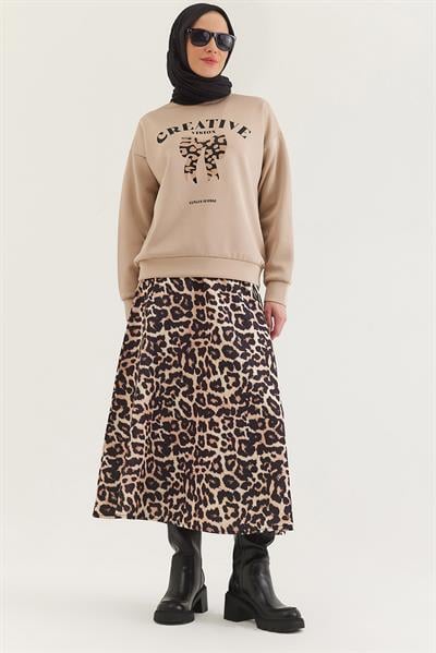 Leoparlı Etekli Scuba İkili Takım Bej