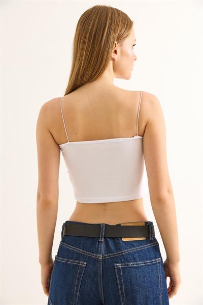 İp Askılı Crop Bluz Beyaz