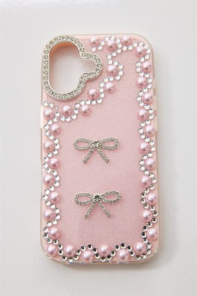 İphone 17 Uyumlu Taş Detaylı Telefon Kılıfı Pembe