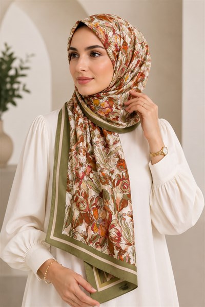 Kadın Soft Çiçekli 180X75 Ölçülü Şal Yeşil