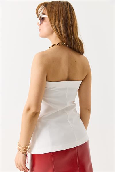 Kadın  Straplez Korse Bluz Beyaz