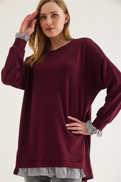 Gömlek Garnili Modal Tunik Bordo