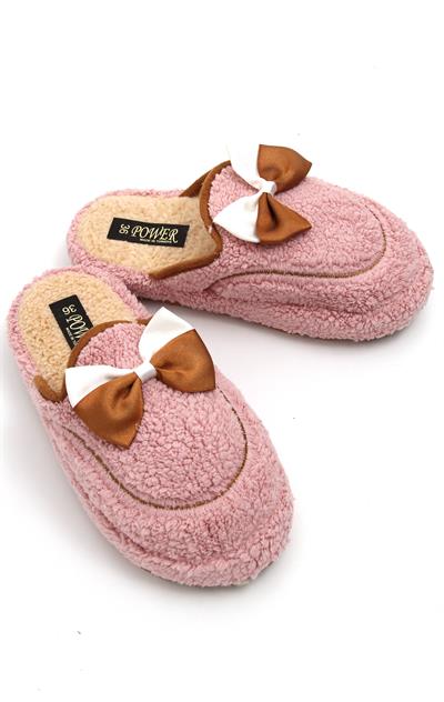 Kurdela Aksesuarlı Peluş Ev Terliği Pembe