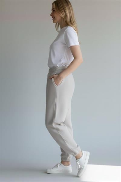 Kadın Beli Ve Paçası Lastikli Eşofman Altı Krem 